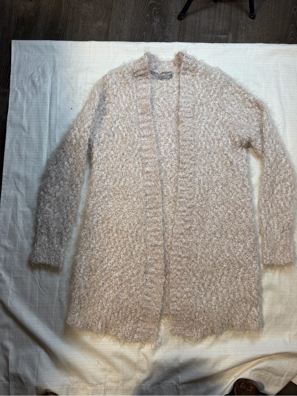 Symple NYC Fuzzy Popcorn Knit Open-Front Cardigan Sweater – Pink/Cream, Size M